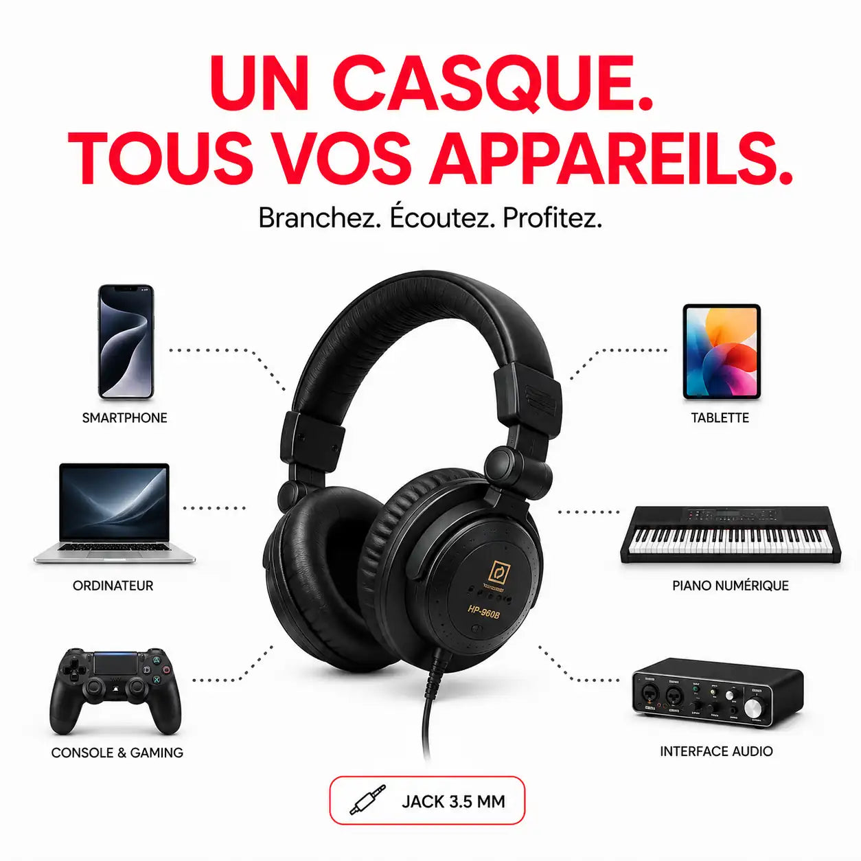 🎧 Casque HP-960B : Entendez Chaque Détail Comme un Professionnel INOUSSEN