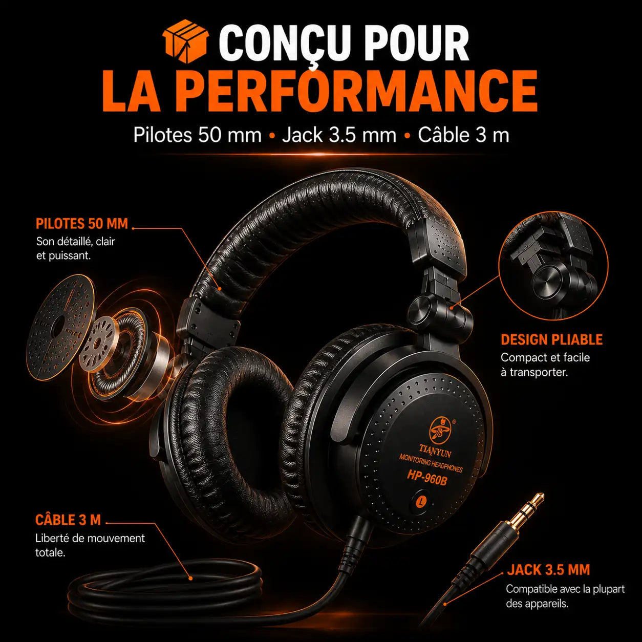 🎧 Casque HP-960B : Entendez Chaque Détail Comme un Professionnel INOUSSEN