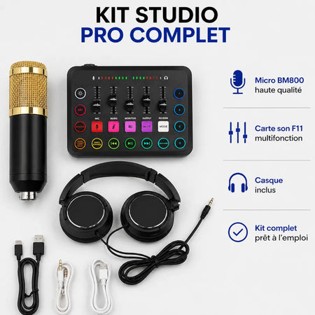 Kit Studio Complet Micro BM800 + Carte son F11 + Casque studio — Paiement à la Livraison INOUSSEN