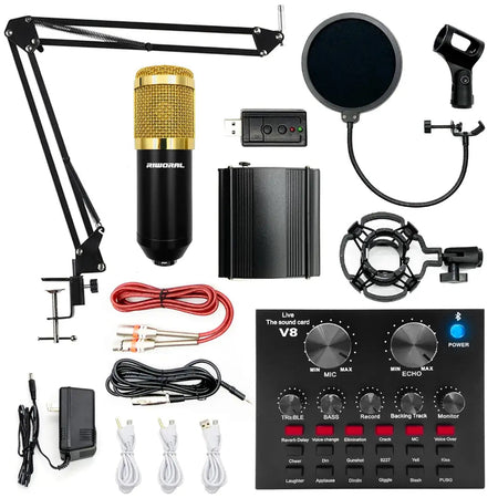 Kit Micro Professionnel BM800 + Carte Son V8 + Alimentation Phantom 48V – Idéal Chant, Rap & Studio Maison INOUSSEN