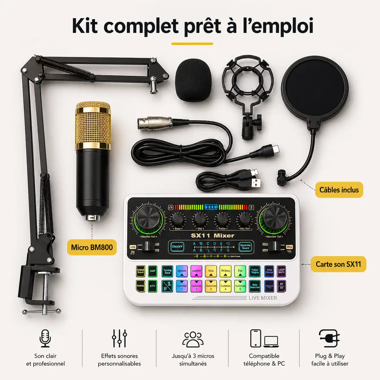 Kit Studio Complet Micro + Carte Son — Son Pro Facile + Livraison Gratuite à Dakar INOUSSEN