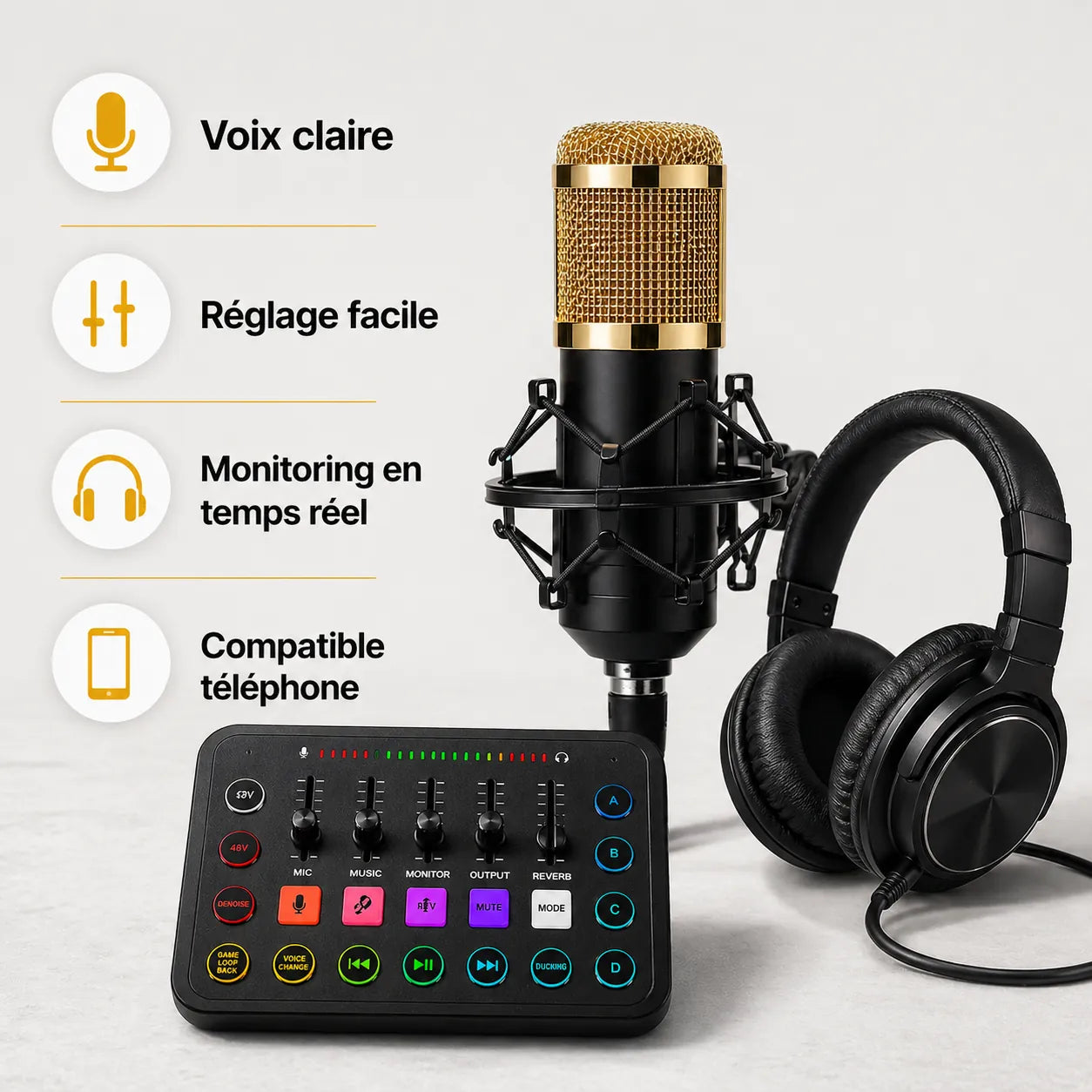 Kit Studio Complet Micro BM800 + Carte son F11 + Casque studio — Paiement à la Livraison INOUSSEN