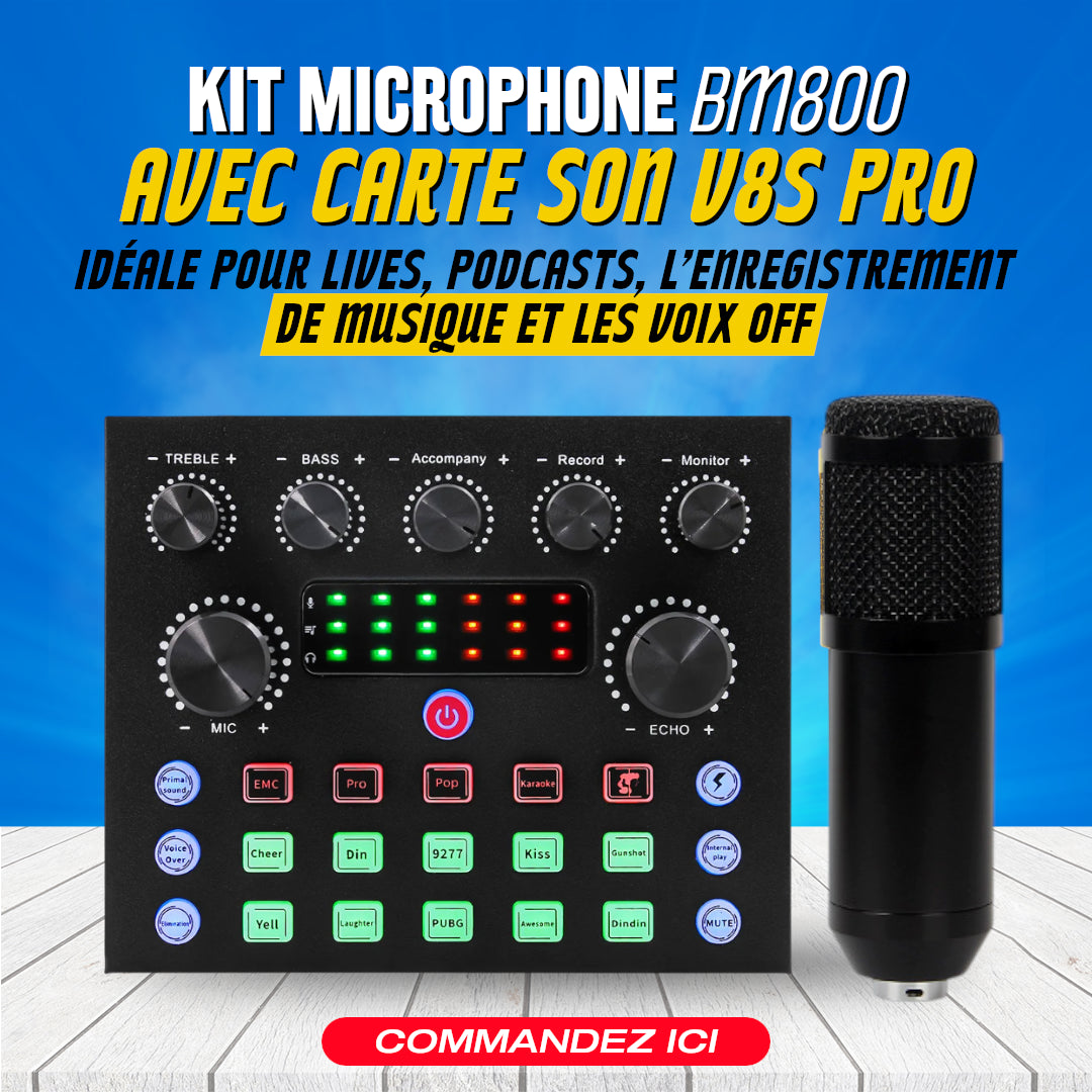 Kit Microphone BM800 + Carte Son V8S Pro : Le Combo Ultime pour des Lives et Podcasts Professionnels