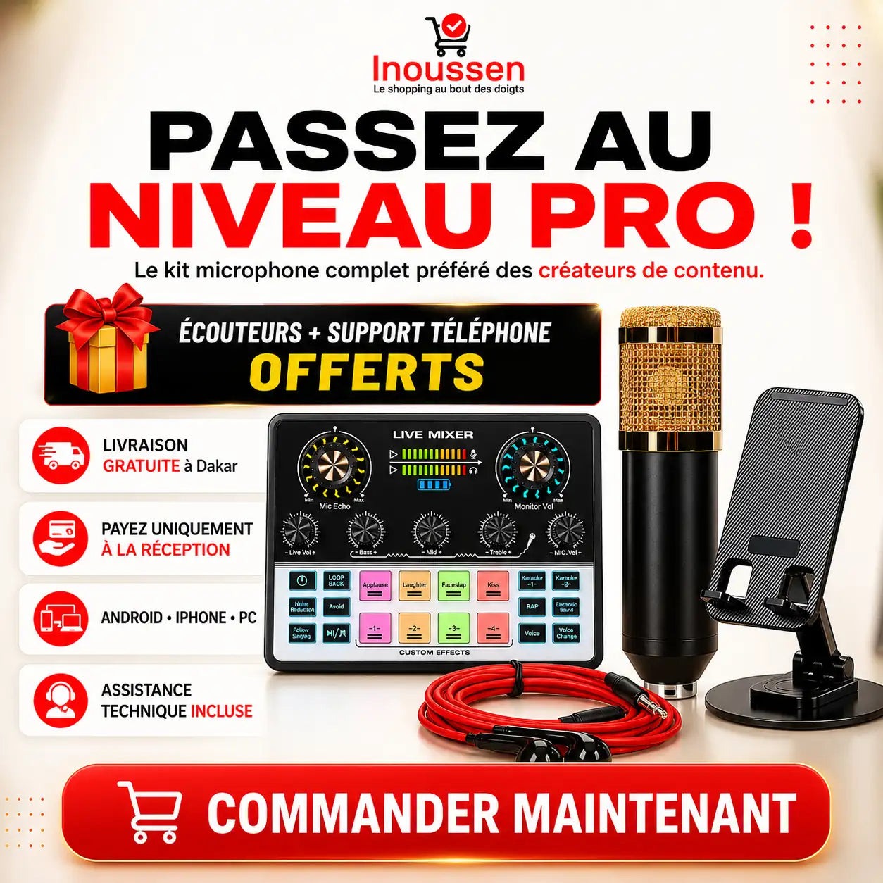 Commandez dès aujourd'hui le kit microphone BM800 Gold avec carte son V8S PRO.