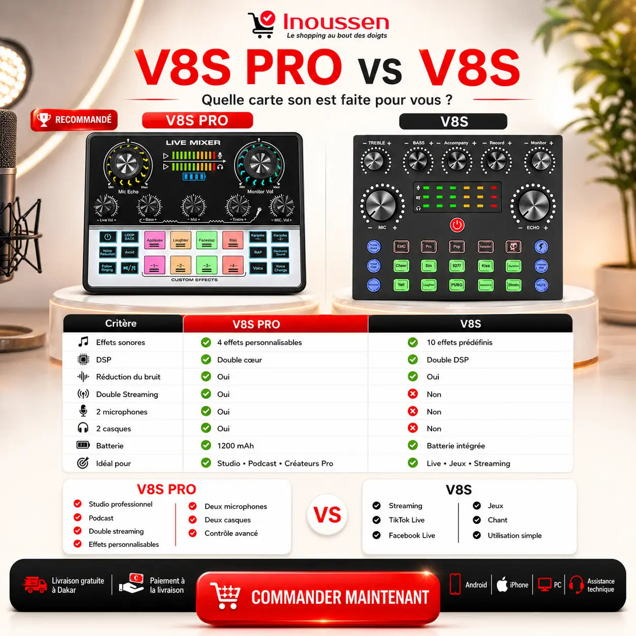 Comparaison entre la carte son V8S PRO et la V8S.