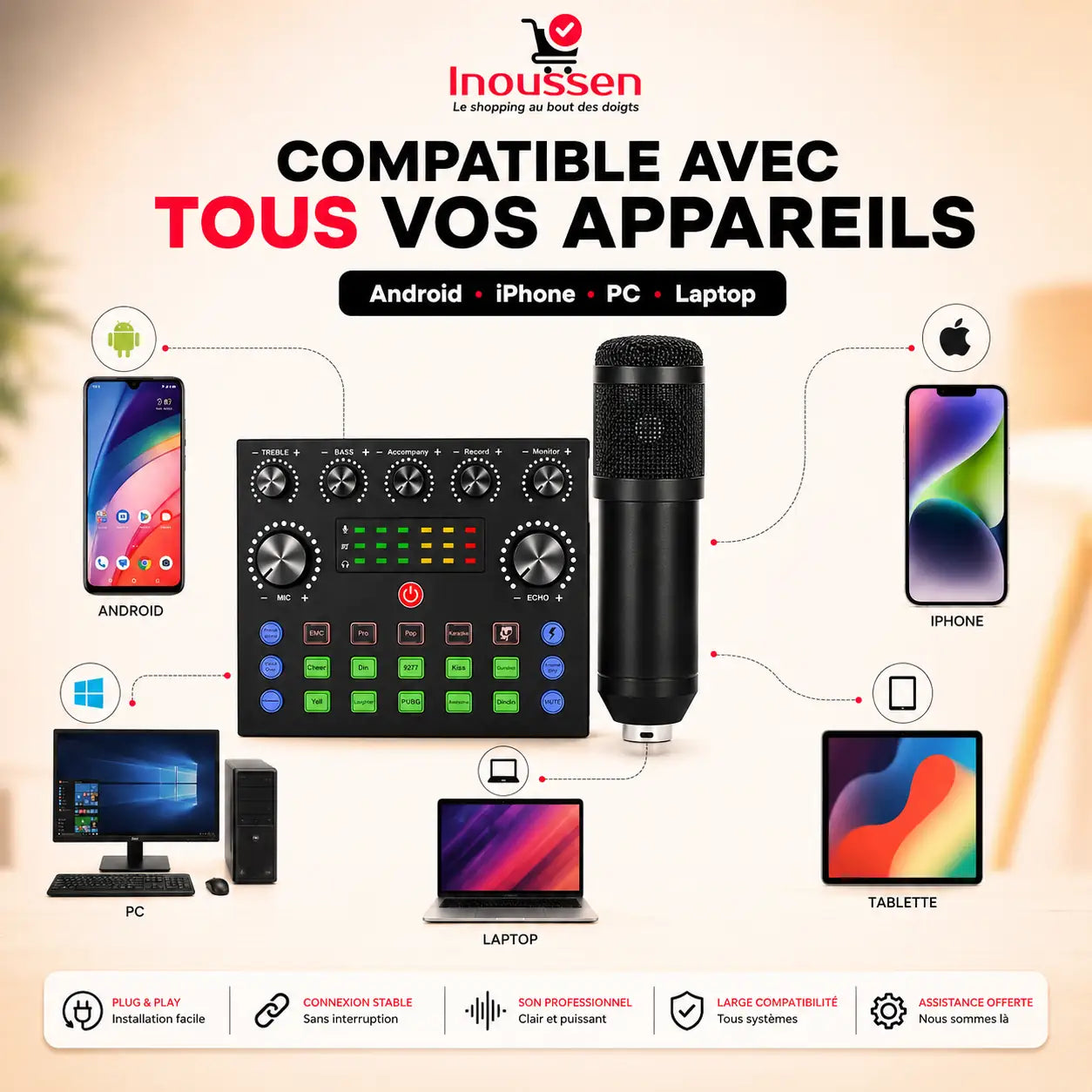 Kit microphone BM800 compatible Android, iPhone, PC portable et ordinateur.