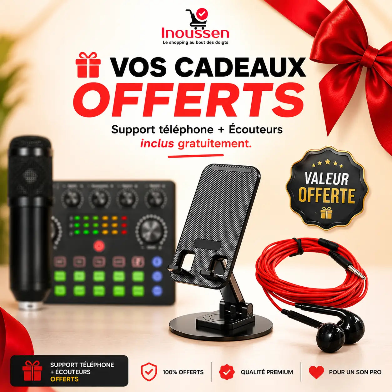 Support téléphone et écouteurs offerts avec le kit microphone BM800.